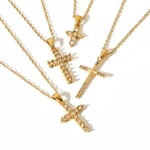 Gold color / 1 Piece Simple Style Cross Shape Stainless Steel  Gold Color Inlay Rhinestones Women's Pendant Necklaces For Daily Decor 